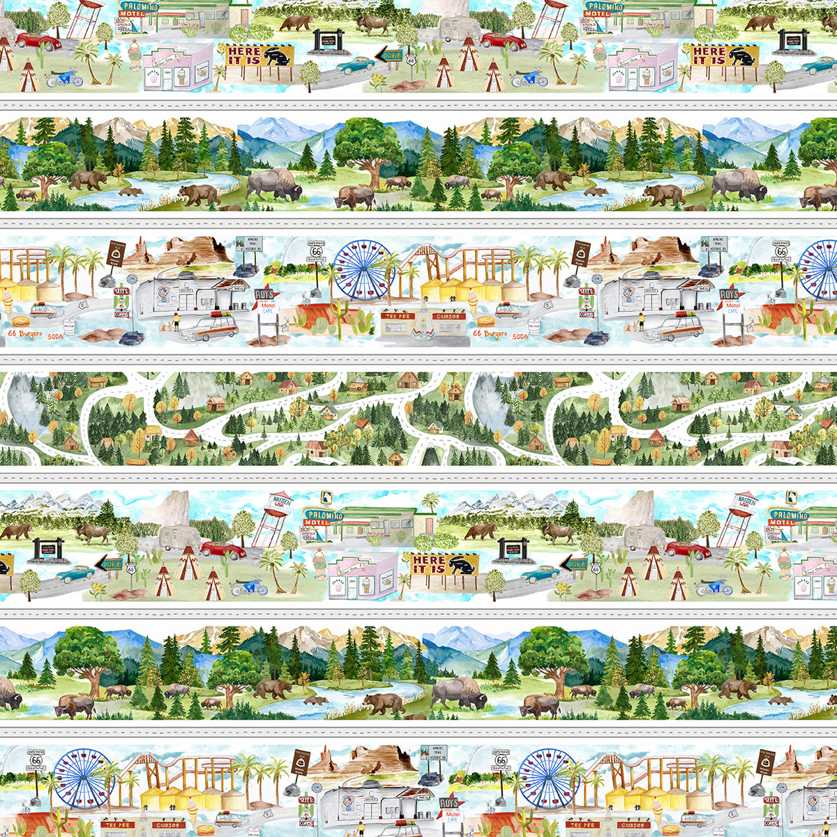 Road Trip Border Stripe Green fabric