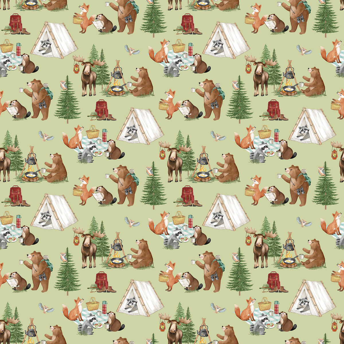 Happy Camper Day Scene - Green Multi
