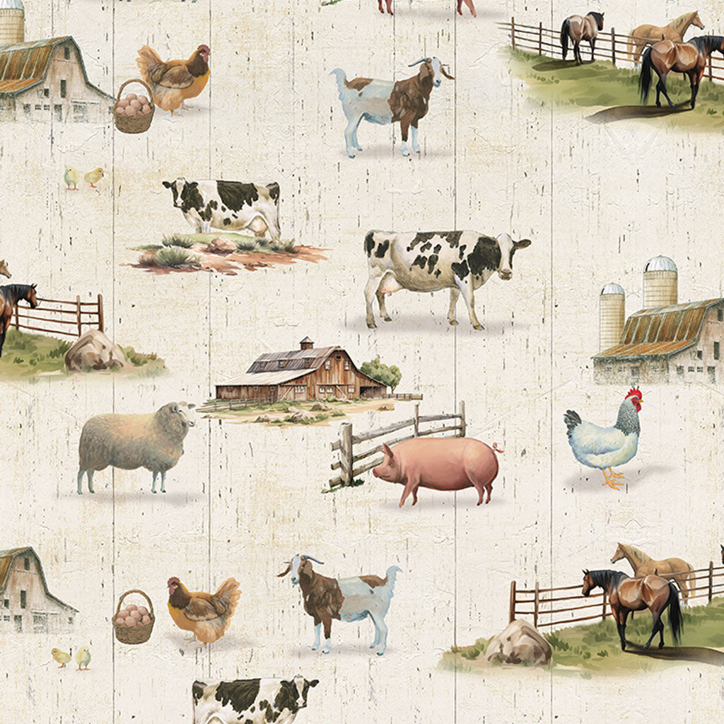 On the Farm Toile - Cream fabric from Clothworks