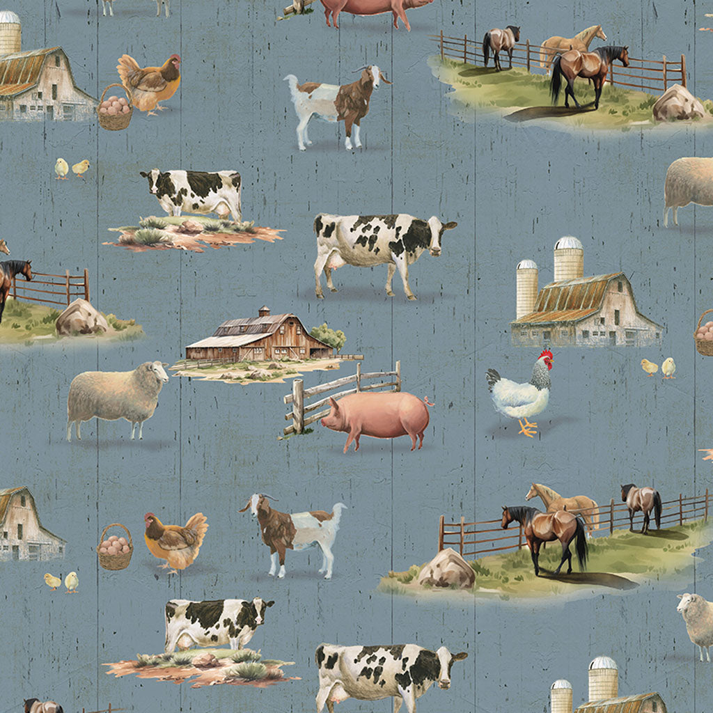 On the Farm Toile - Denim fabric from Clothworks