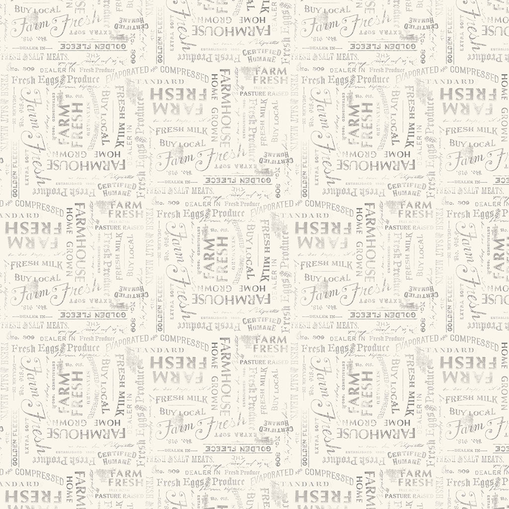 On the Farm Words - Light Khaki fabric from Clothworks