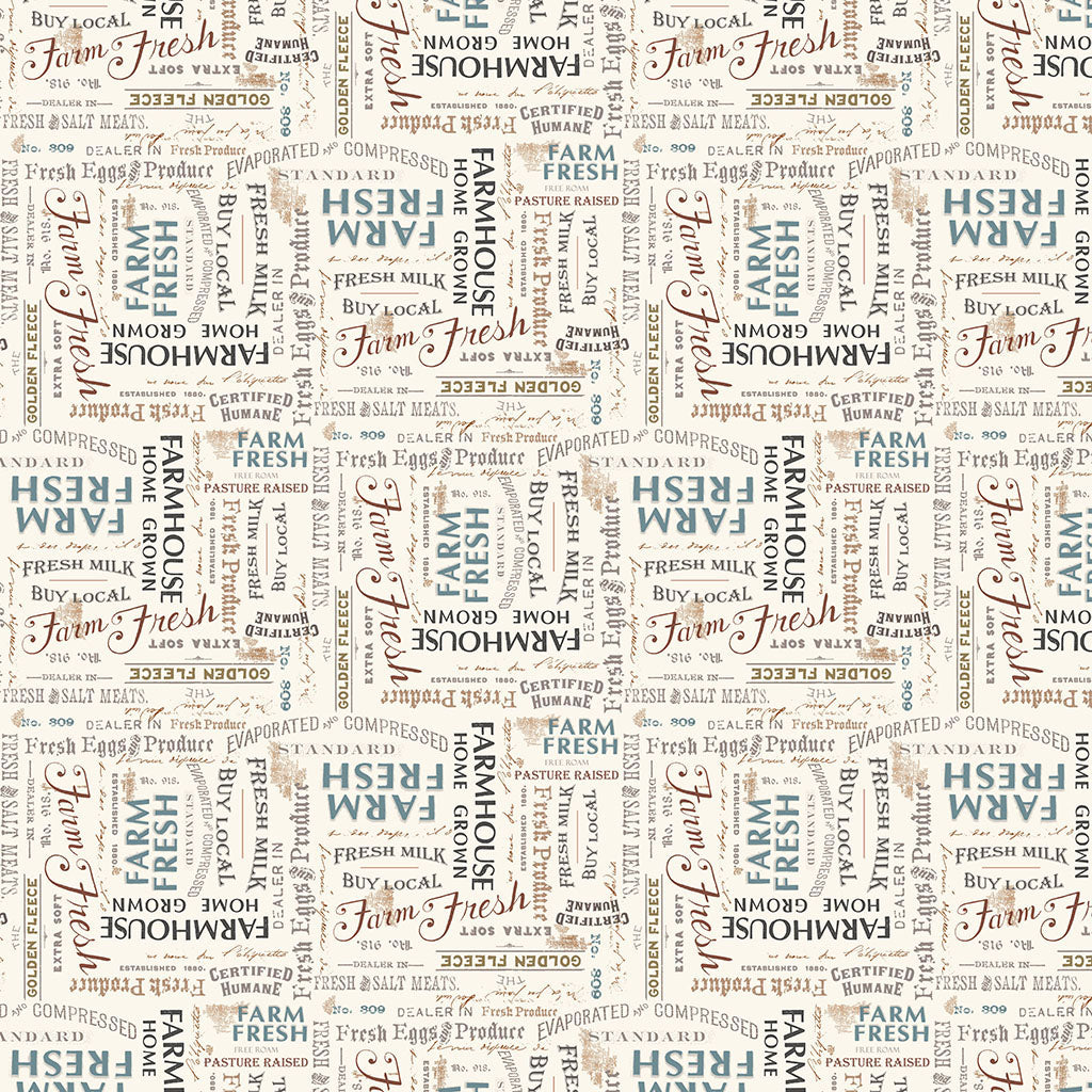 On the Farm Words - Multi Color fabric from Clothworks