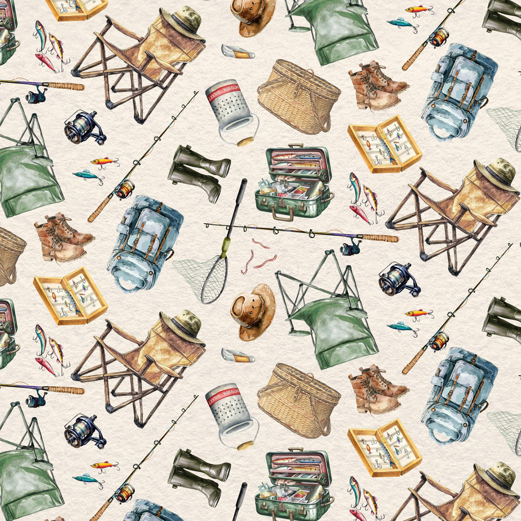 Lake Life Fishing Gear - Cream fabric from Clothworks