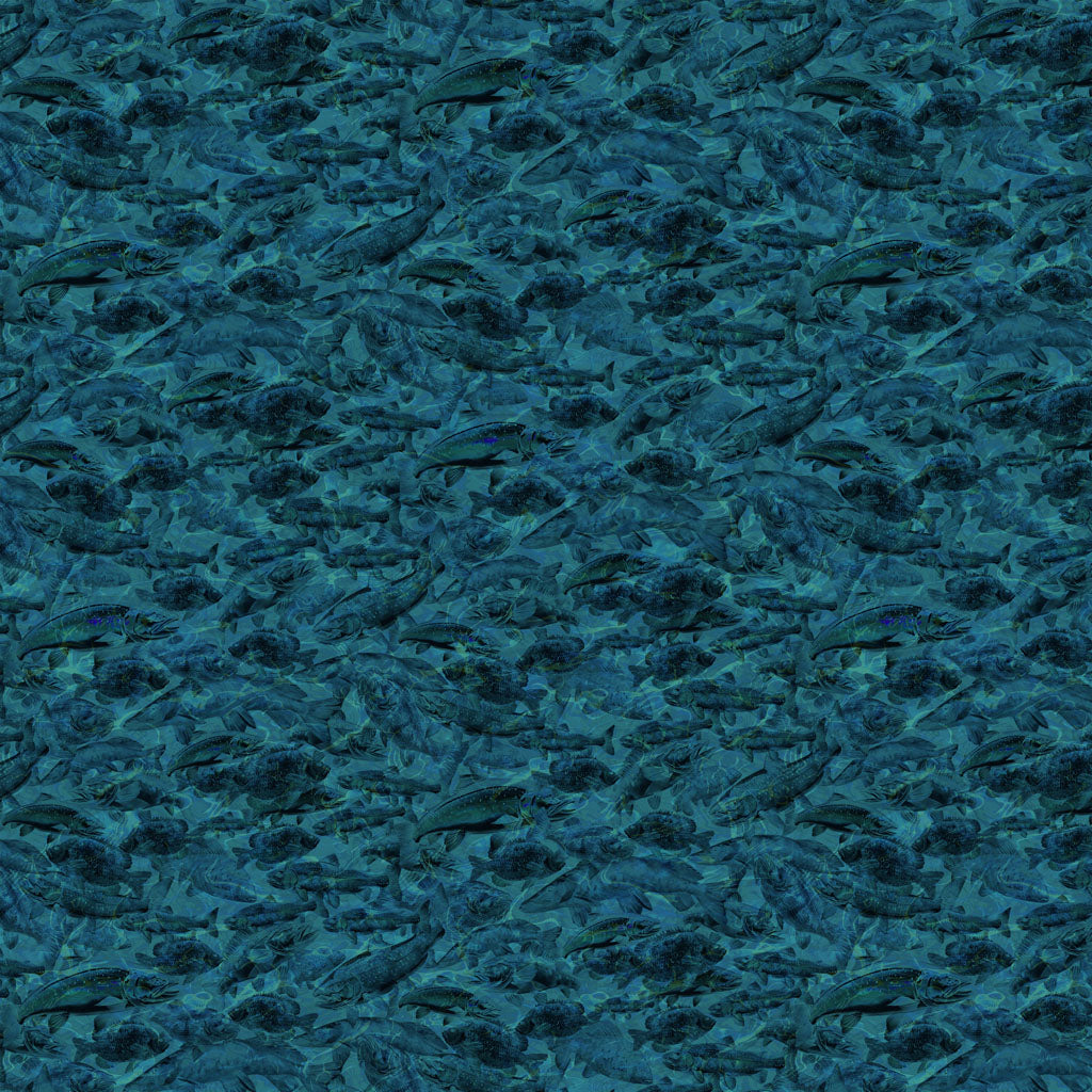 Lake Life Fish - Dark Teal fabric from Clothworks