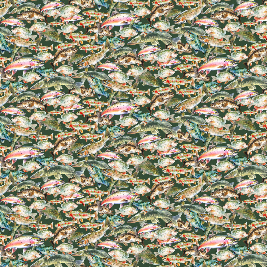 Lake Life Fish - Multi Color fabric from Clothworks