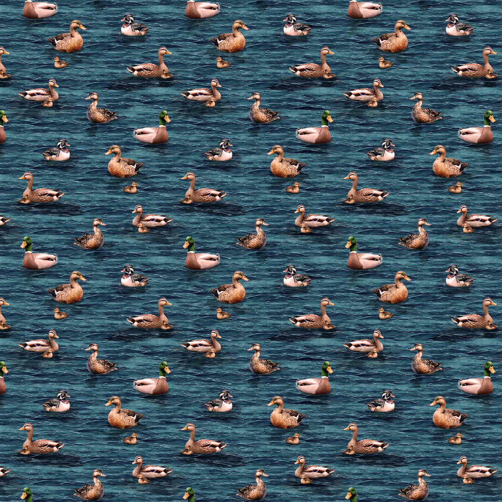 Lake Life Ducks - Dark Teal fabric from Clothworks
