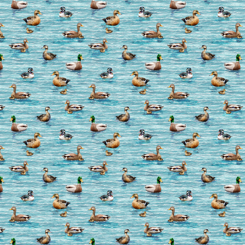 Lake Life Ducks - Light Sky fabric from Clothworks