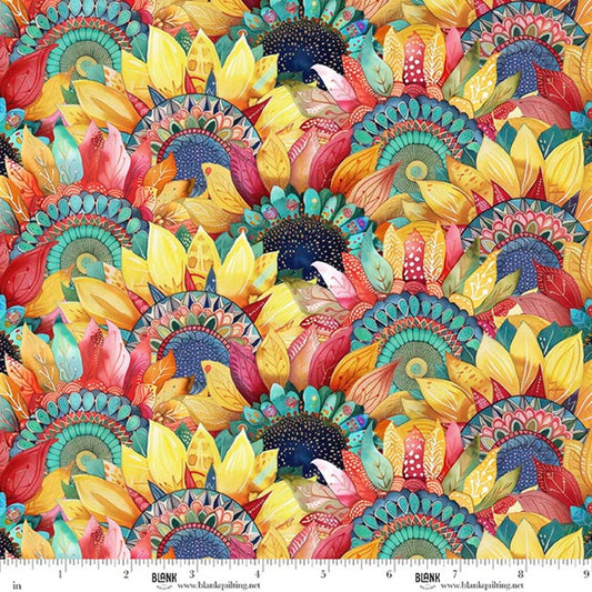 Botanic Symphony Sunflower Scallop Multi fabric