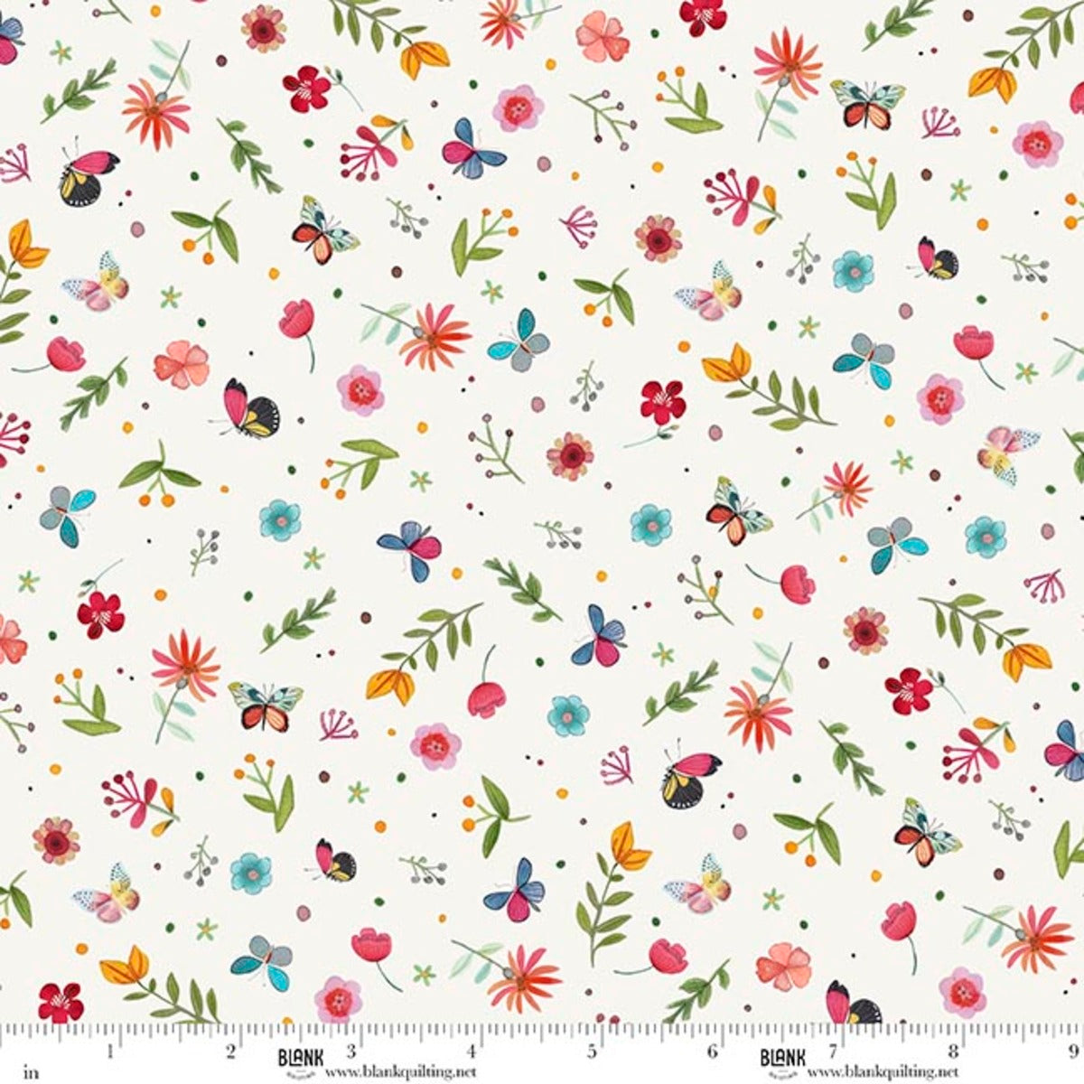 Botanic Symphony Mini Butterflies and Floral Toss Multi fabric