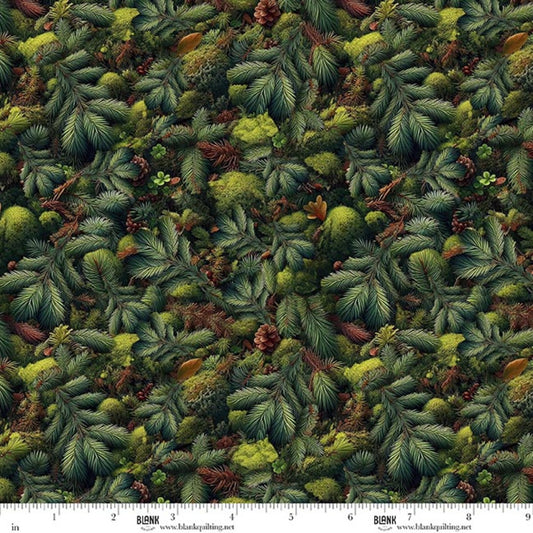 Babies in the Wild Pine Needles Green fabric