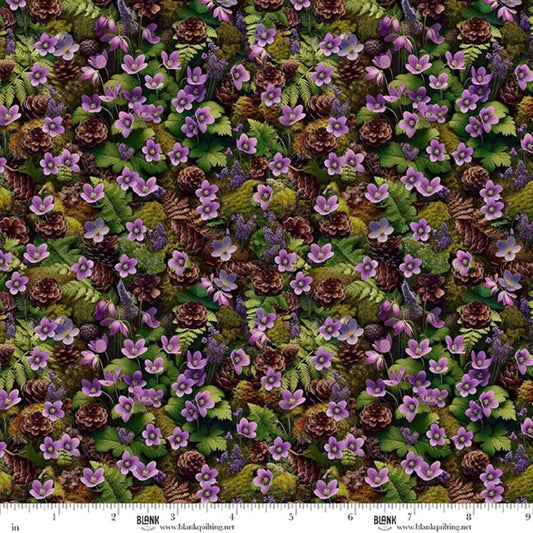 Babies in the Wild Forest Hepatica Lilac fabric