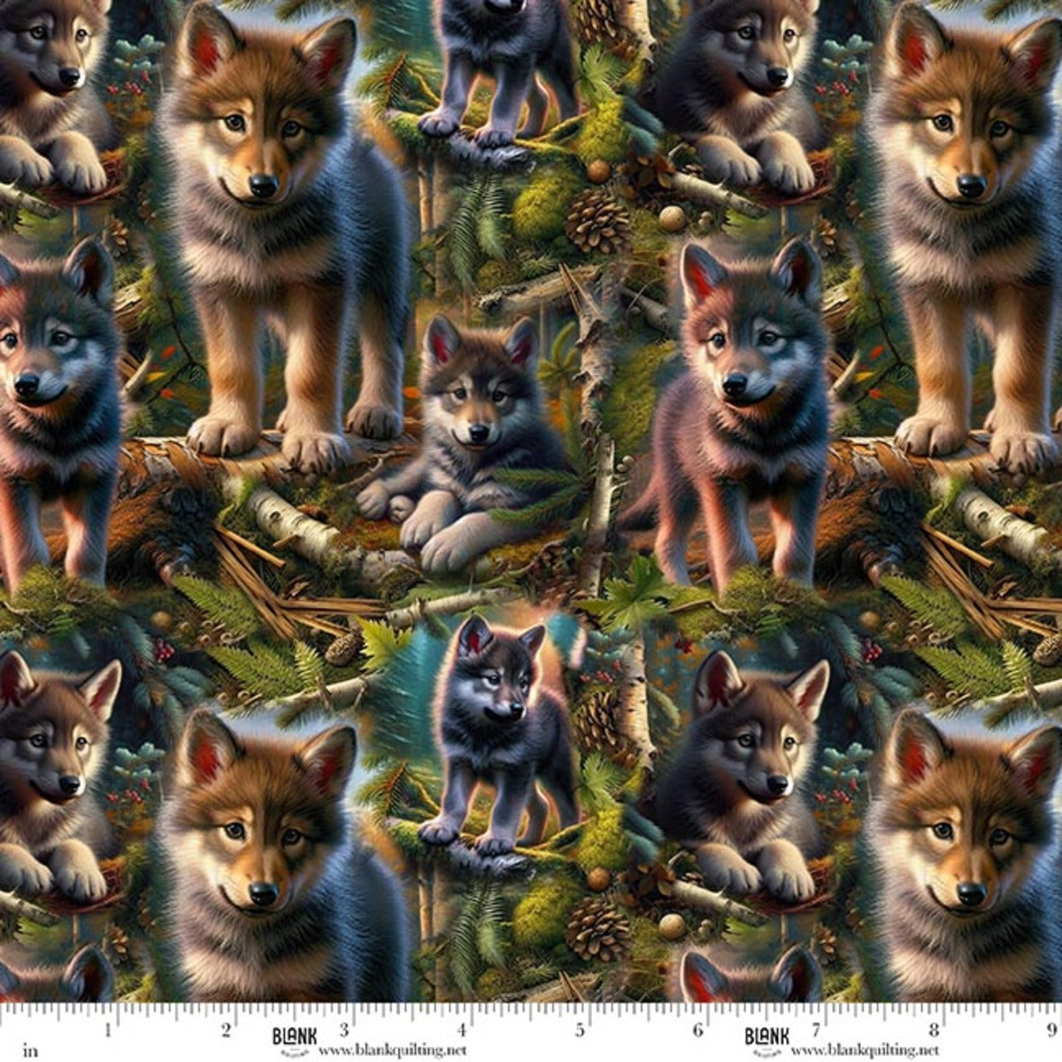 Babies in the Wild Wolf Allover Brown fabric