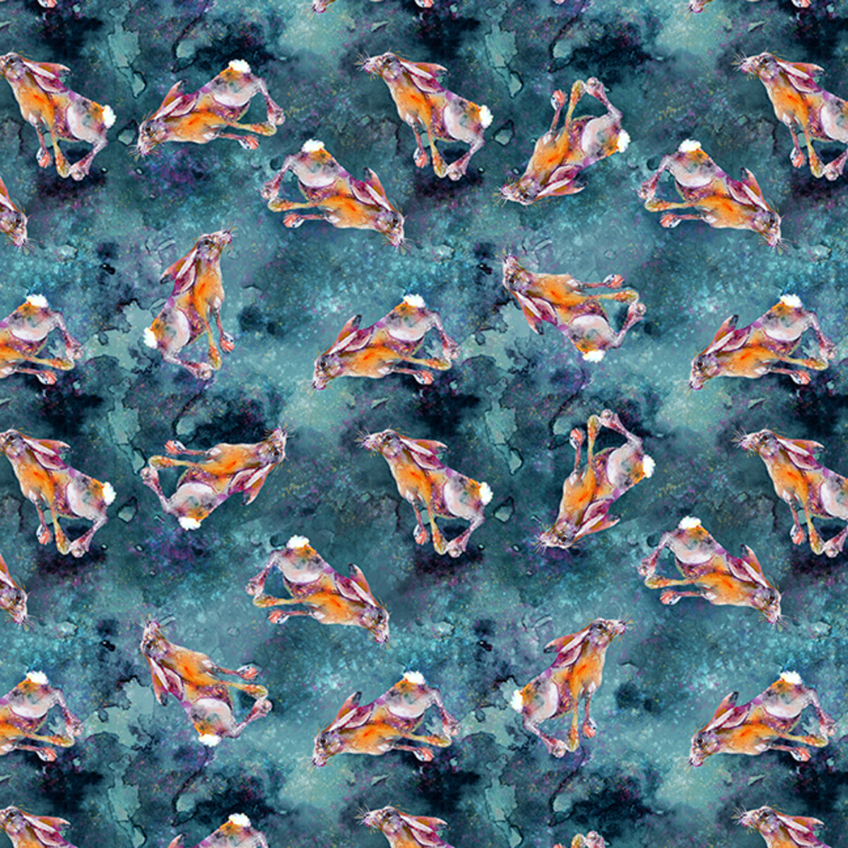 Brushed in Nature Tossed Hares Navy fabric