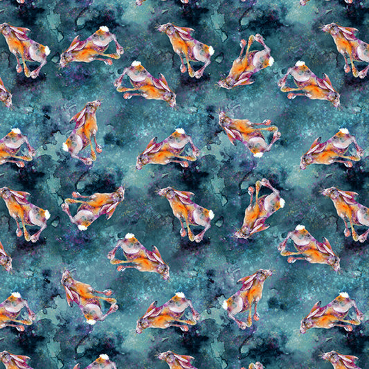 Brushed in Nature Tossed Hares Navy fabric