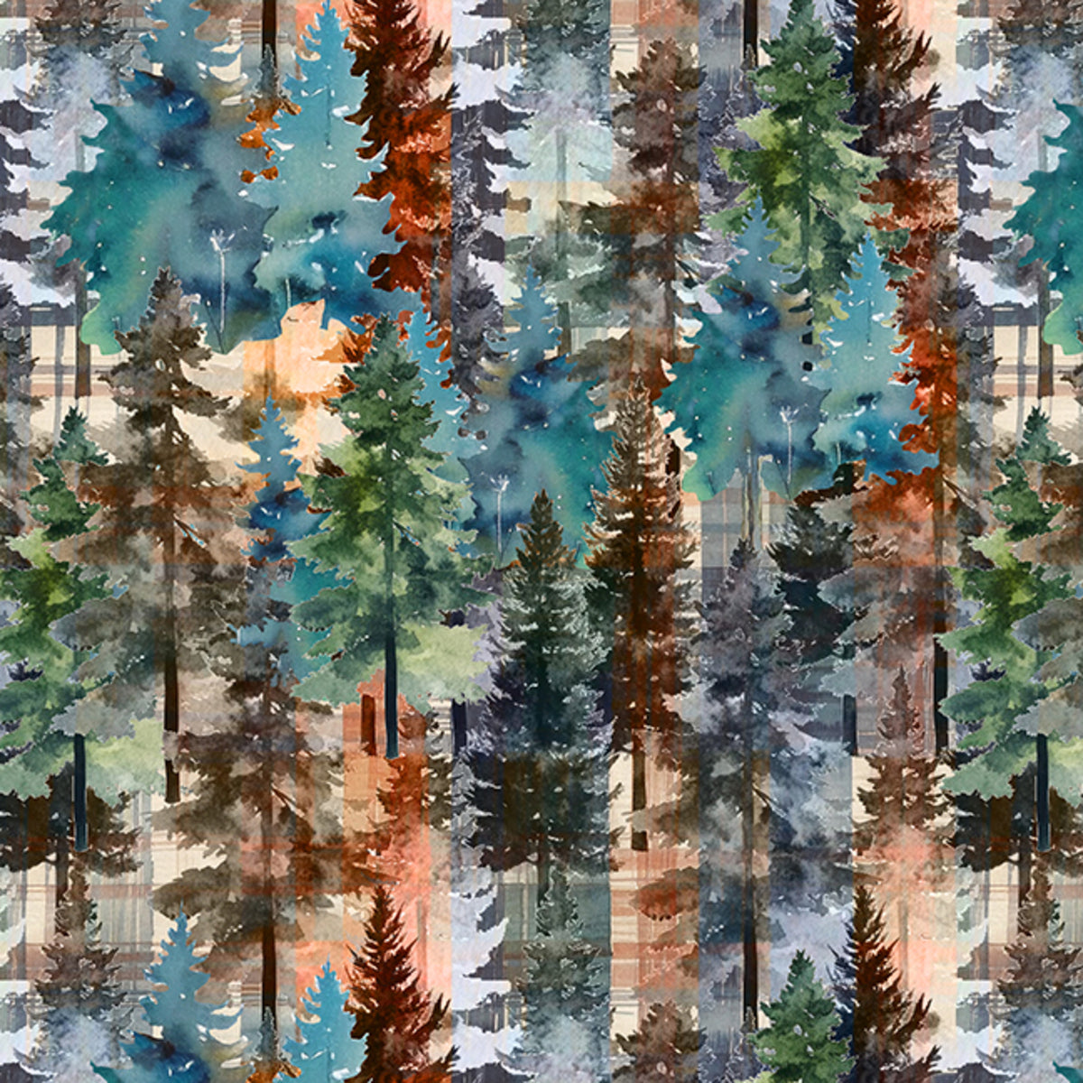 Brushed in Nature Pine Trees Navy fabric