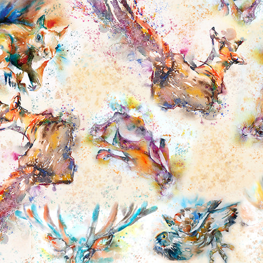 Brushed in Nature Tossed Animals Cream fabric