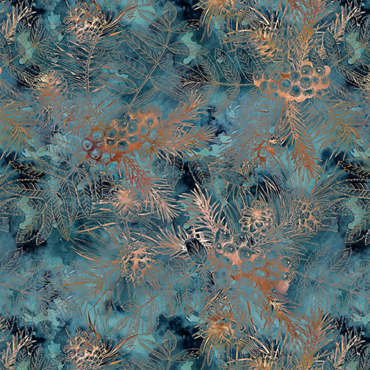 Brushed in Nature Pinecone Texture Navy fabric