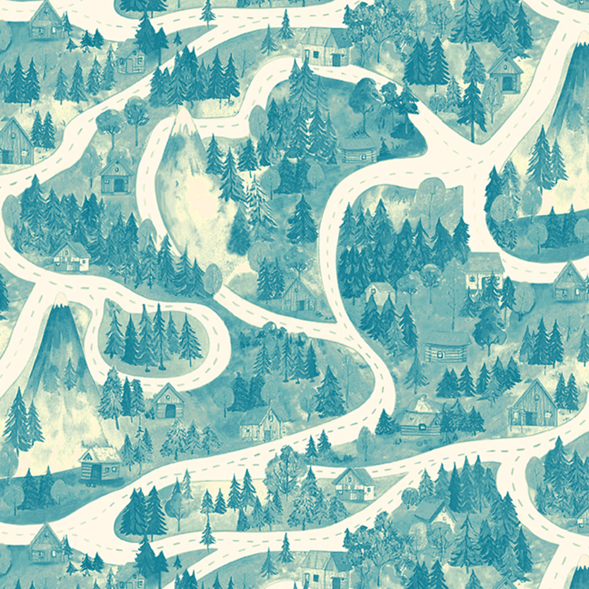 Road Trip Landscape Tonal Teal fabric