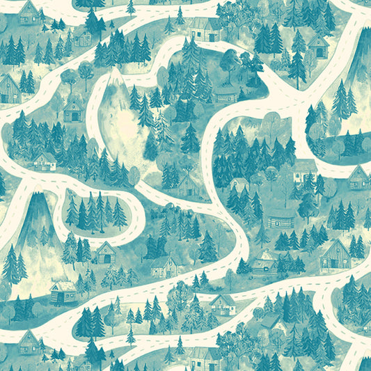 Road Trip Landscape Tonal Teal fabric