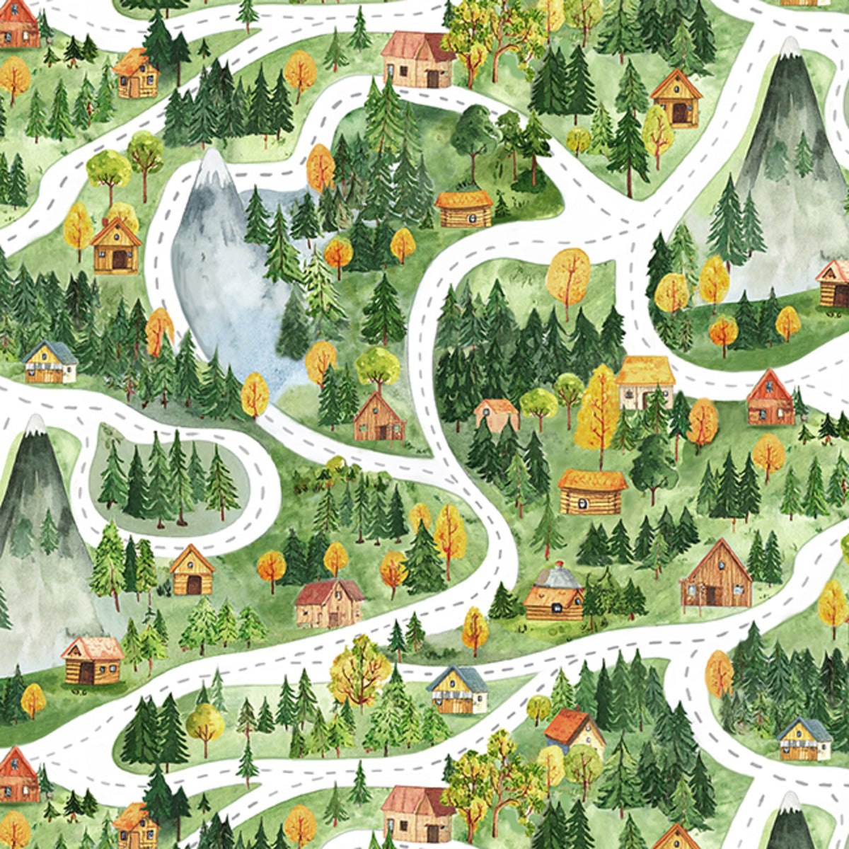 Road Trip Landscape Green fabric