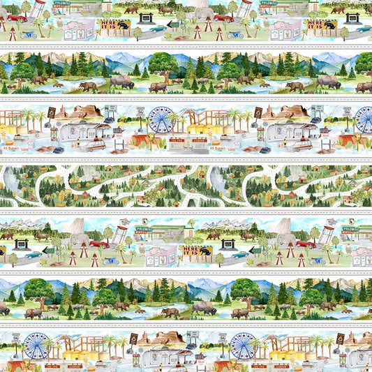 Road Trip Border Stripe Green fabric