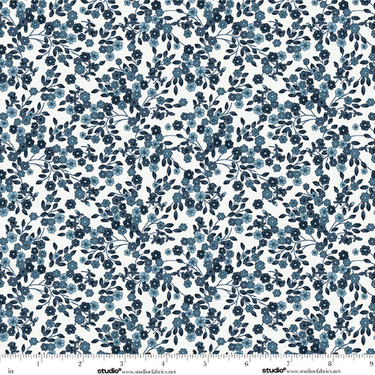 Bar Harbor Bar Harbor Ditsy Floral Vine - Sea Salt/Dark Blue by Chelsea DesignWorks