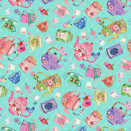 My Cup Of Tea - Tea Party - Lt Teal Multi