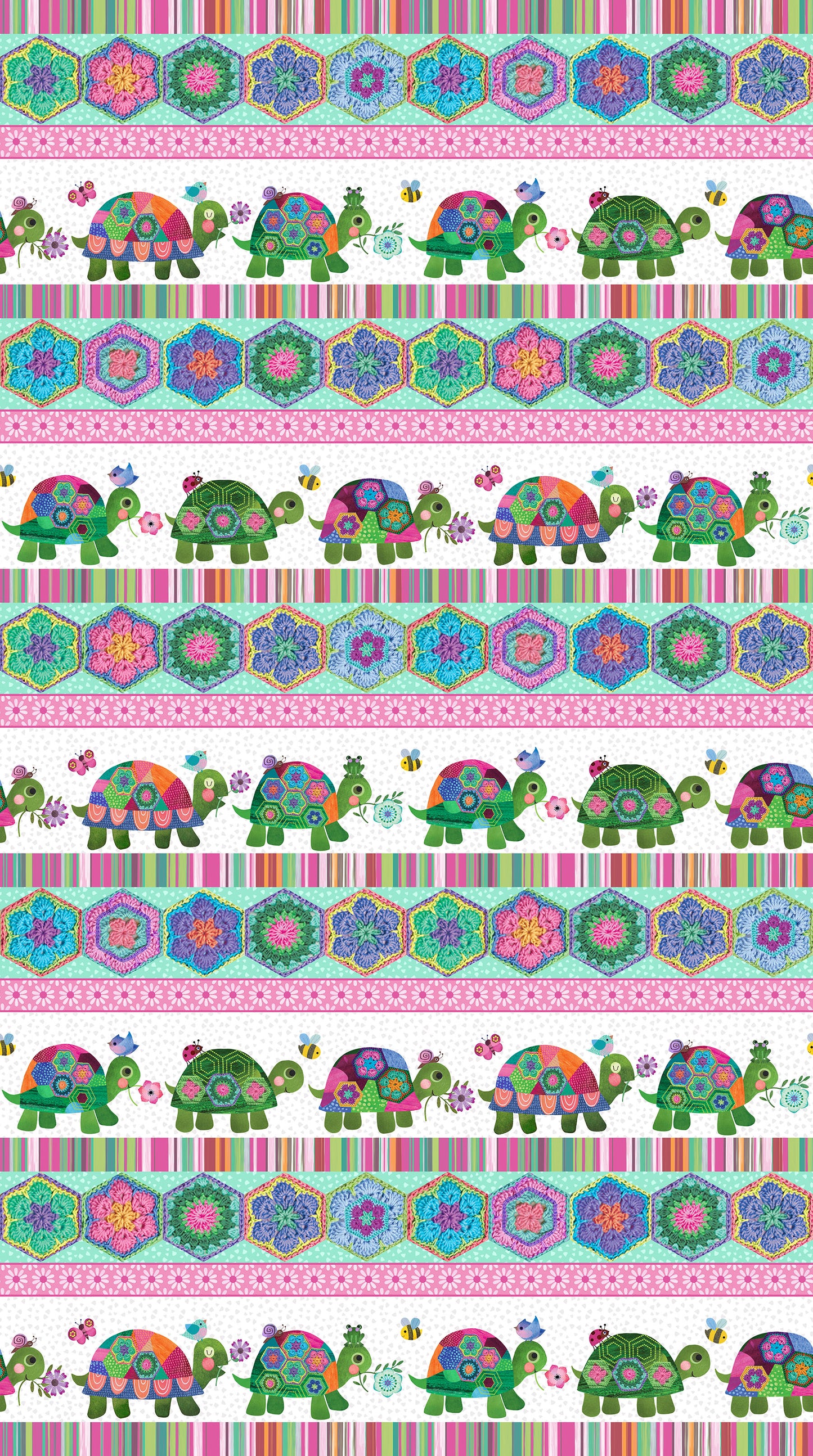 Topsy Turtles white multi border stripe by Northcott DP29316-10