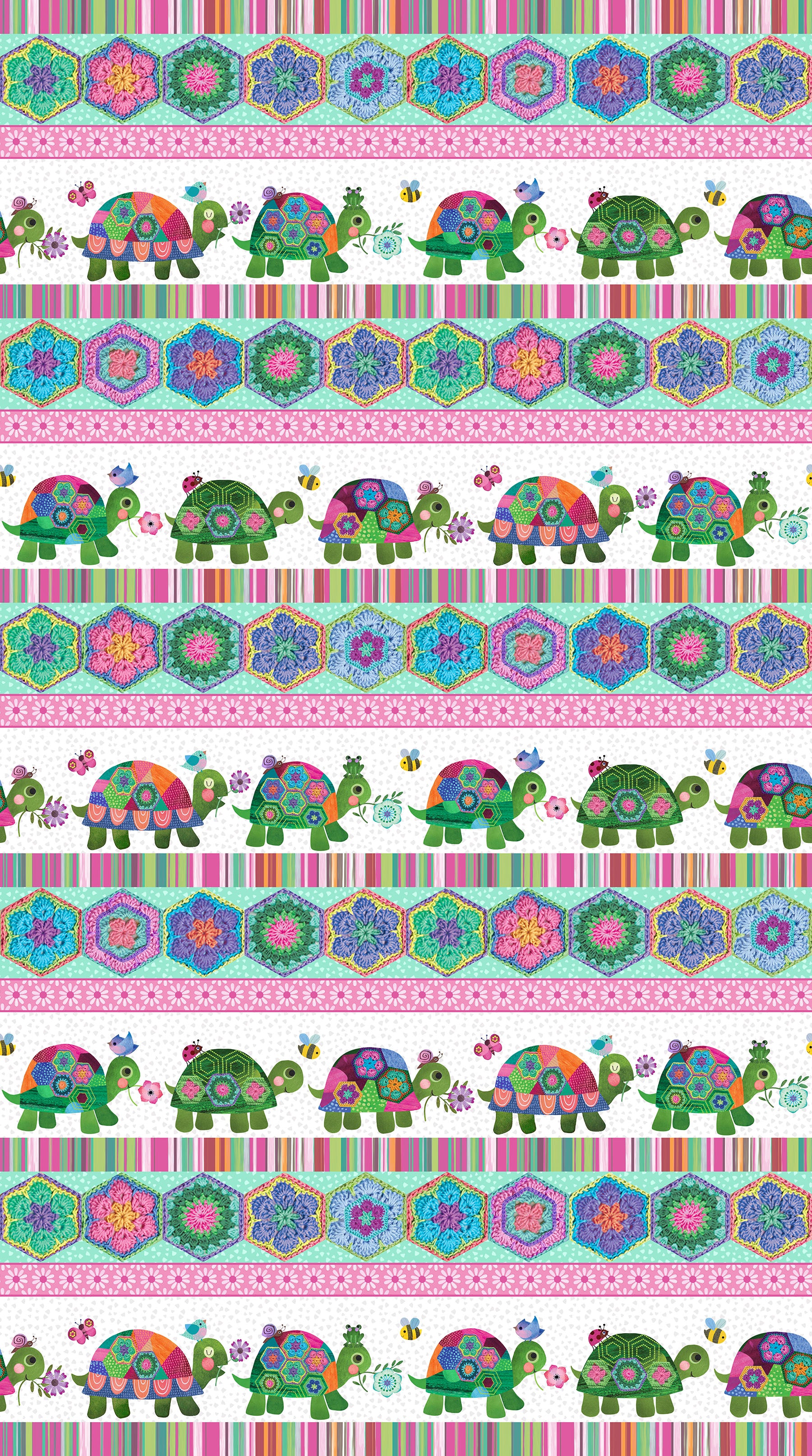 Topsy Turtles white multi border stripe by Northcott DP29316-10