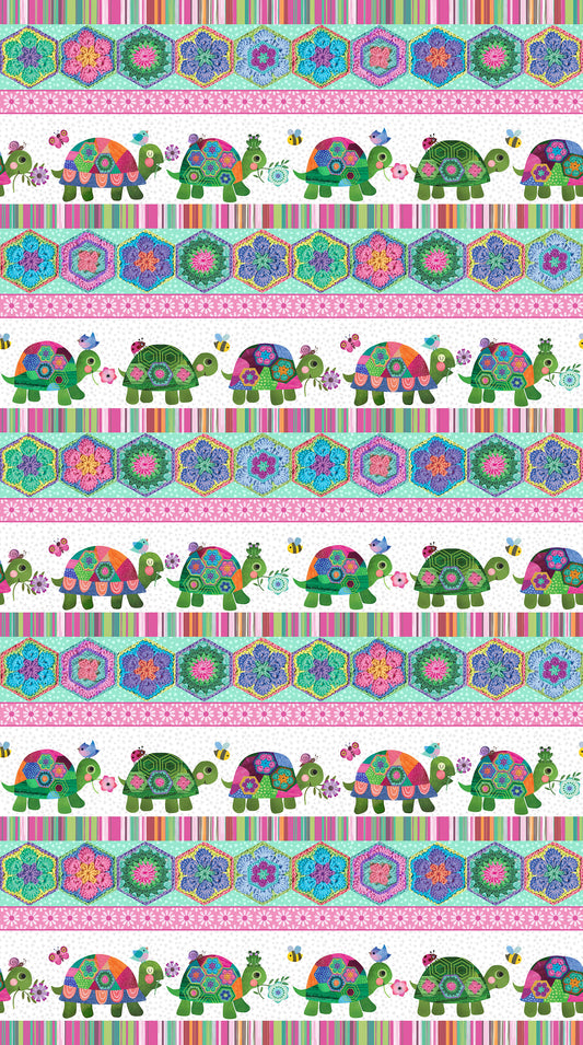 Topsy Turtles white multi border stripe by Northcott DP29316-10