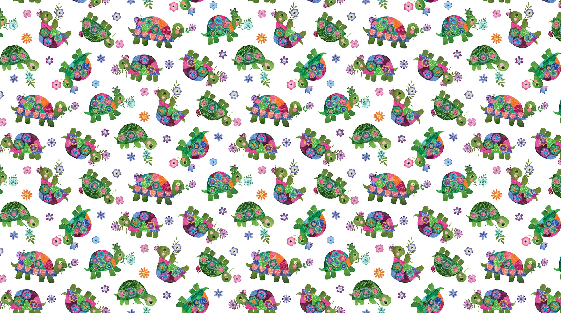 Topsy Turtles white multi turtle fabric by Northcott DP29317-10