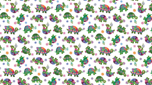 Topsy Turtles white multi turtle fabric by Northcott DP29317-10