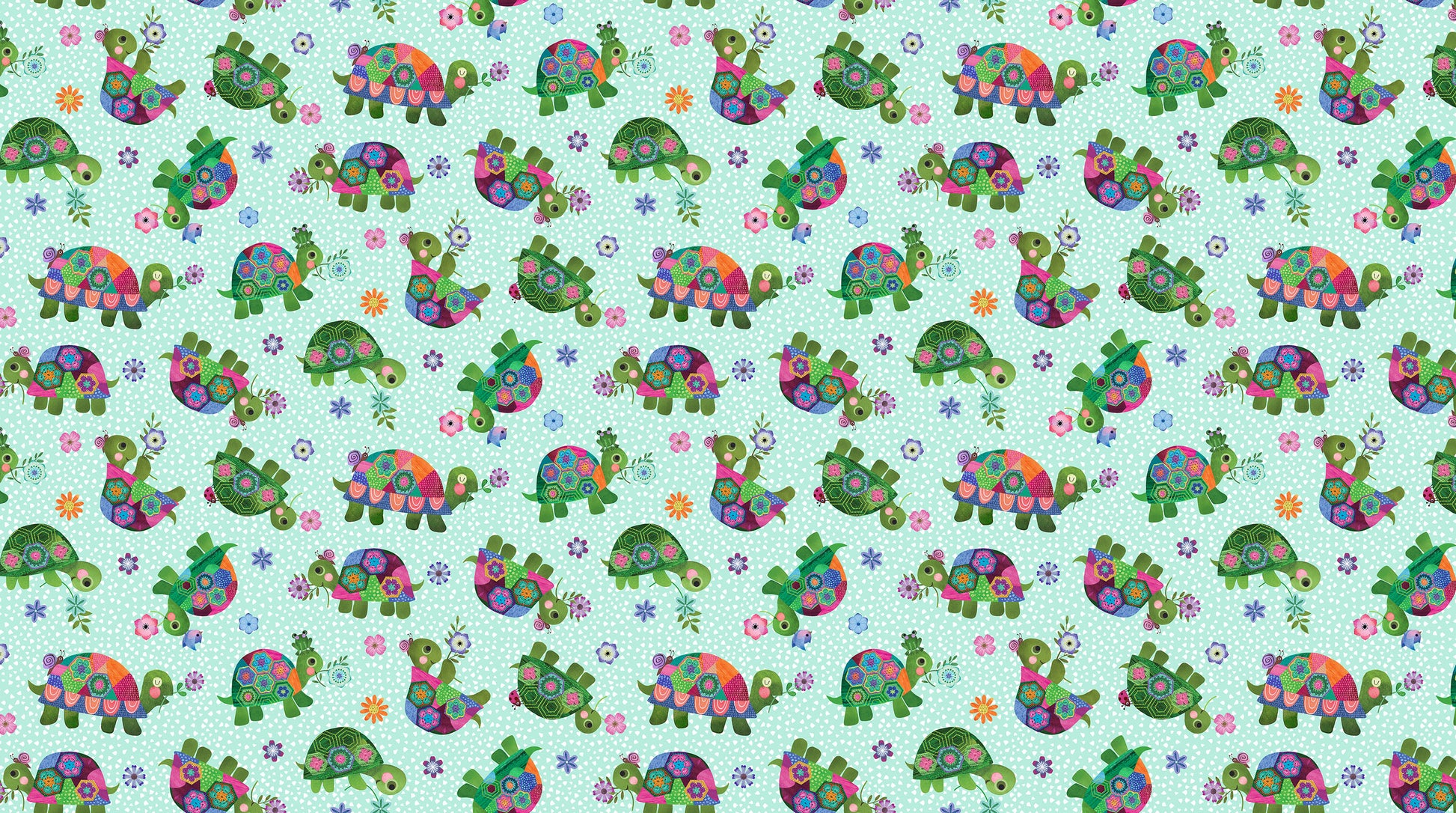 Topsy Turtles turquoise multi turtle fabric by Northcott DP29317-64