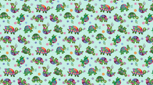 Topsy Turtles turquoise multi turtle fabric by Northcott DP29317-64