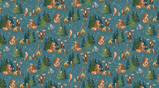 Happy Camper Night Scene - Teal Multi
