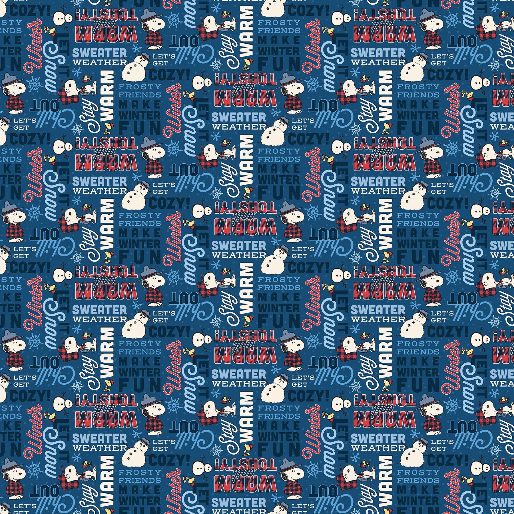 Frosty Friends - Yardage - Phrases - Blue Multi