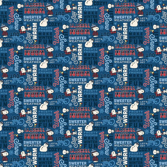 Frosty Friends - Yardage - Phrases - Blue Multi