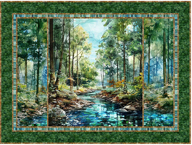 Serenity Springs forest stream quilt featuring Northcott Fabrics