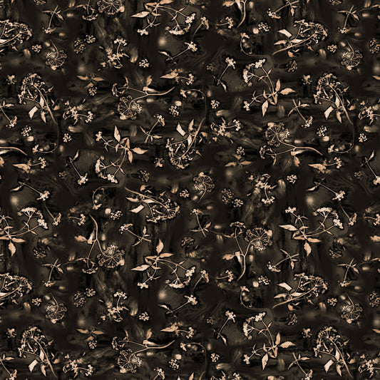 Naturescape II Sprigs - Black fabric from Clothworks