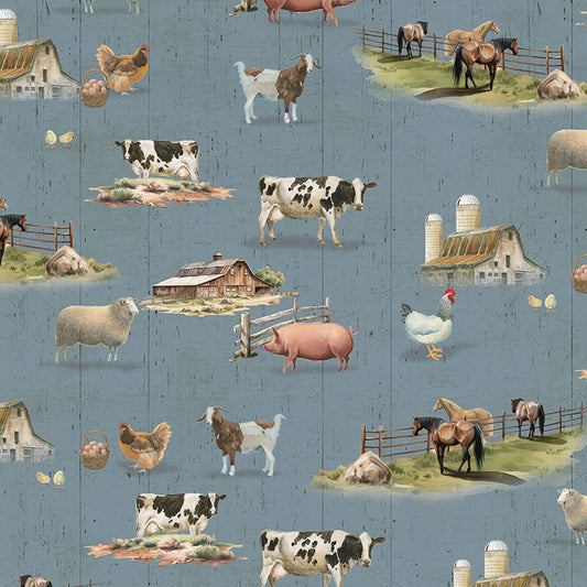On the Farm Toile - Denim fabric from Clothworks