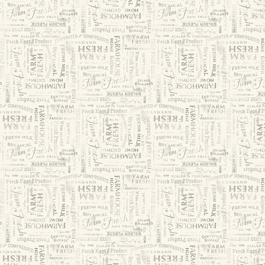 On the Farm Words - Light Khaki fabric from Clothworks