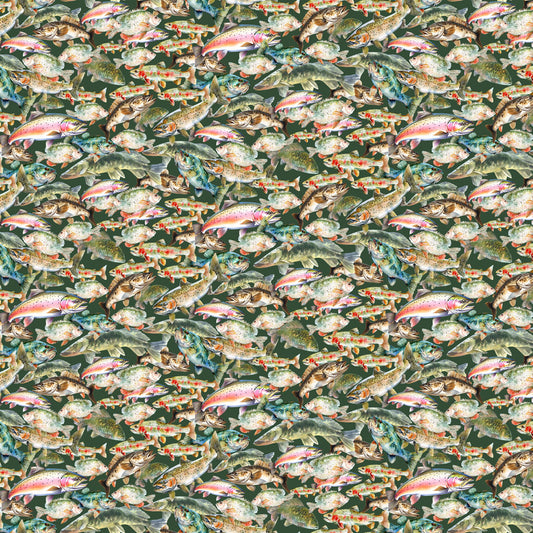 Lake Life Fish - Multi Color fabric from Clothworks