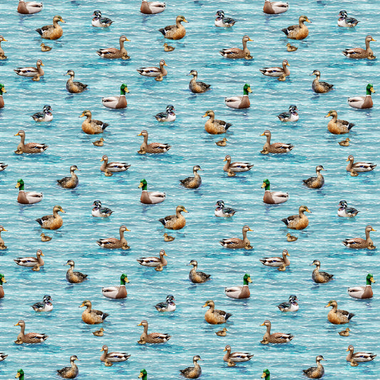 Lake Life Ducks - Light Sky fabric from Clothworks